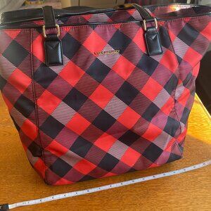 Vera Bradley Black Red Buffalo Check Zip Top Large Tote